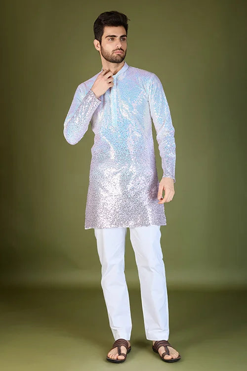 Designer Ombre Pink Georgette Kurta for Men – Stylish & Elegant