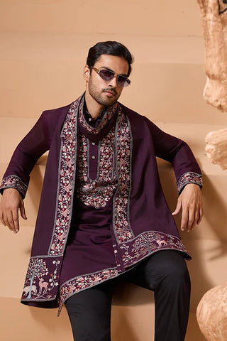 Ethnic Look Purple Kurta with Dupatta Mens Wear Special