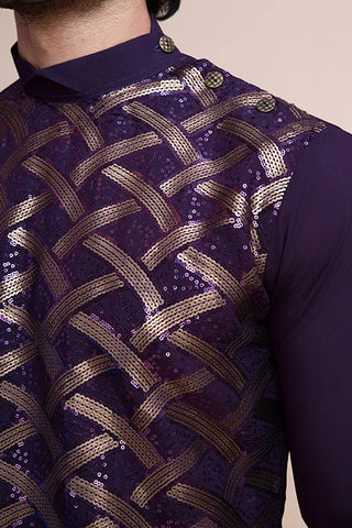 Traditional Purple Silk Kurta with Thread Work