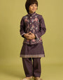 Premium Purple Kids Koti Kurta Pajama Set for Wedding Style