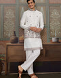 Latest Embroidered Designer White Koti Kurta Set for Mens