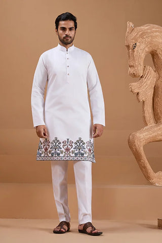 Wedding Special White Color Koti Kurta Set for Mens Wear