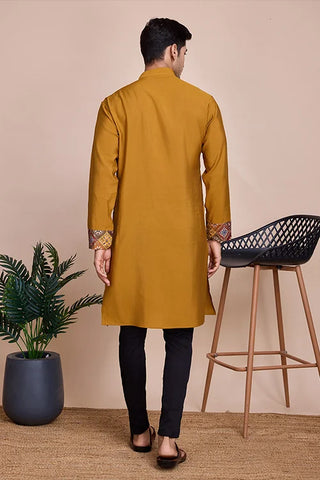 Designer Yellow Sequins Work Kurta With Attach Dupatta For Men's Wear