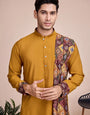 Designer Yellow Sequins Work Kurta With Attach Dupatta For Men's Wear