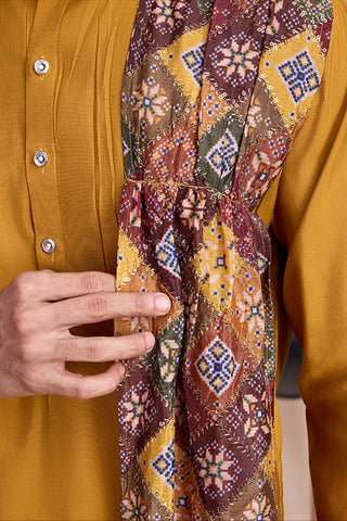 Designer Yellow Sequins Work Kurta With Attach Dupatta For Men's Wear