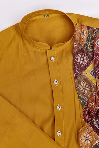 Designer Yellow Sequins Work Kurta With Attach Dupatta For Men's Wear