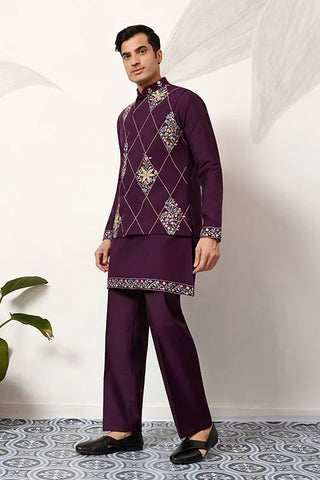 Premium Purple Koti Kurta Pajama for Wedding Wear