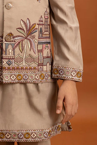 Designer Beige Koti Kurta Set for Kids 6-12 Year