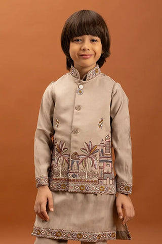 Designer Beige Koti Kurta Set for Kids 6-12 Year