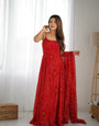 Designer Soft Chiffon Bandhej Fully Flared Gown Set