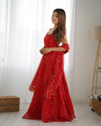Designer Soft Chiffon Bandhej Fully Flared Gown Set