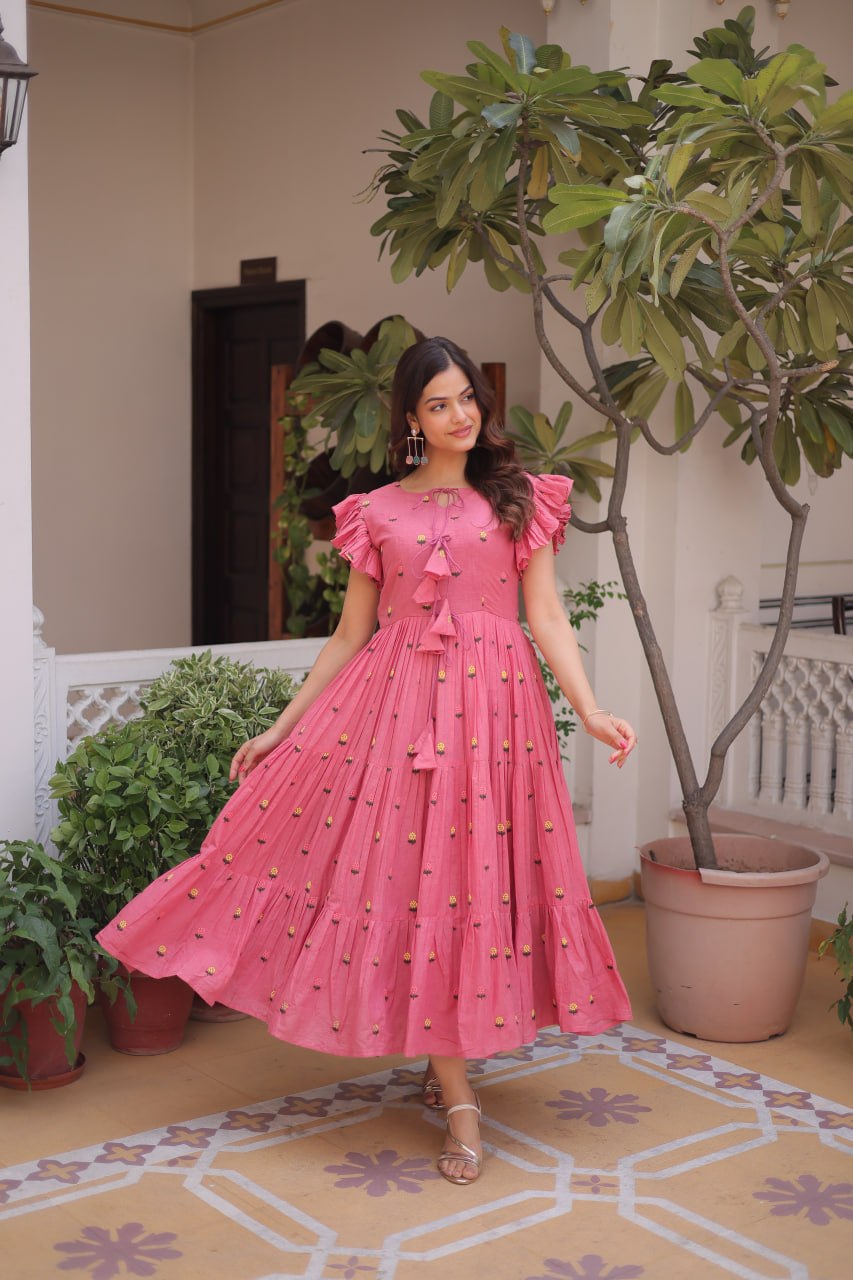 Premium Designer Cotton Embroidered Flared Kurti for Women
