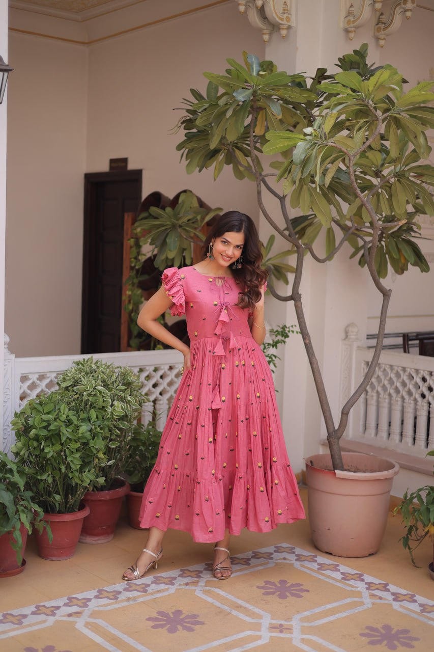 Premium Designer Cotton Embroidered Flared Kurti for Women

