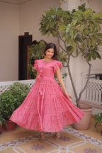 Premium Designer Cotton Embroidered Flared Kurti for Women
