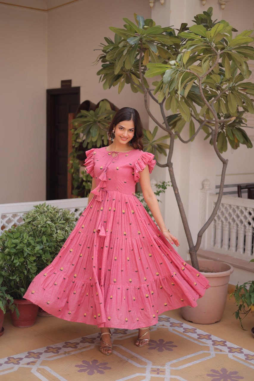 Premium Designer Cotton Embroidered Flared Kurti for Women
