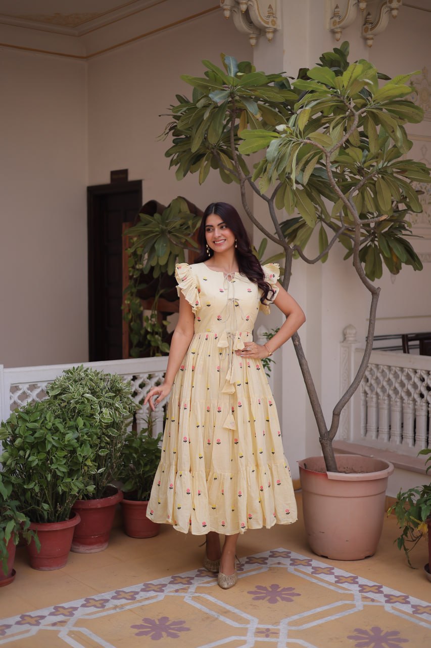 Premium Designer Cotton Embroidered Flared Kurti for Women
