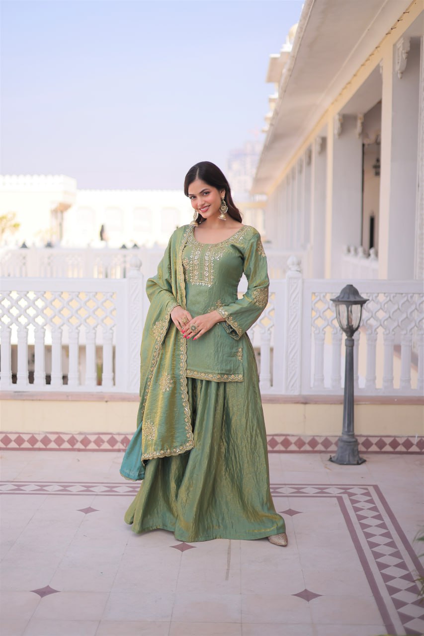 Designer Fendi Crush Kurti Sharara Set with Elegant Dupatta
