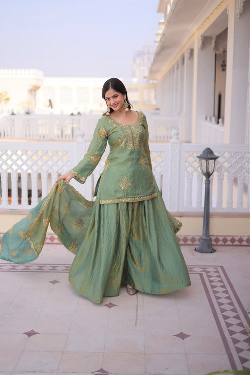 Designer Fendi Crush Kurti Sharara Set with Elegant Dupatta
