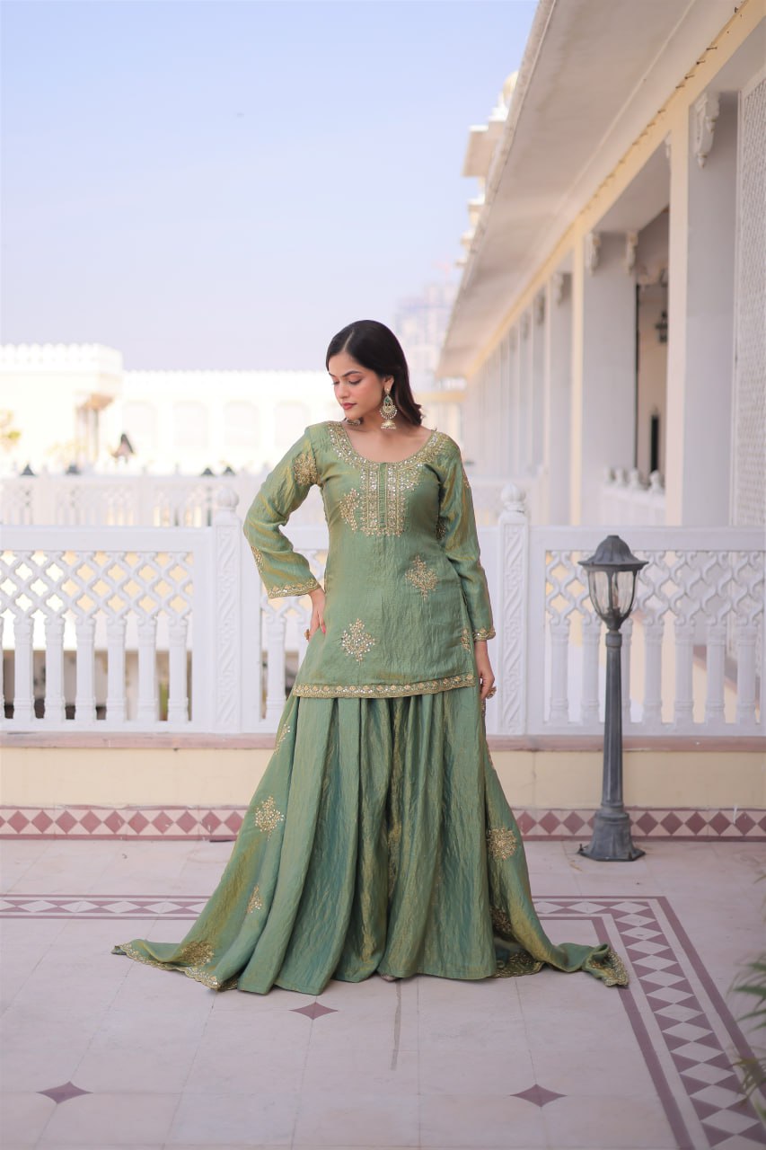 Designer Fendi Crush Kurti Sharara Set with Elegant Dupatta