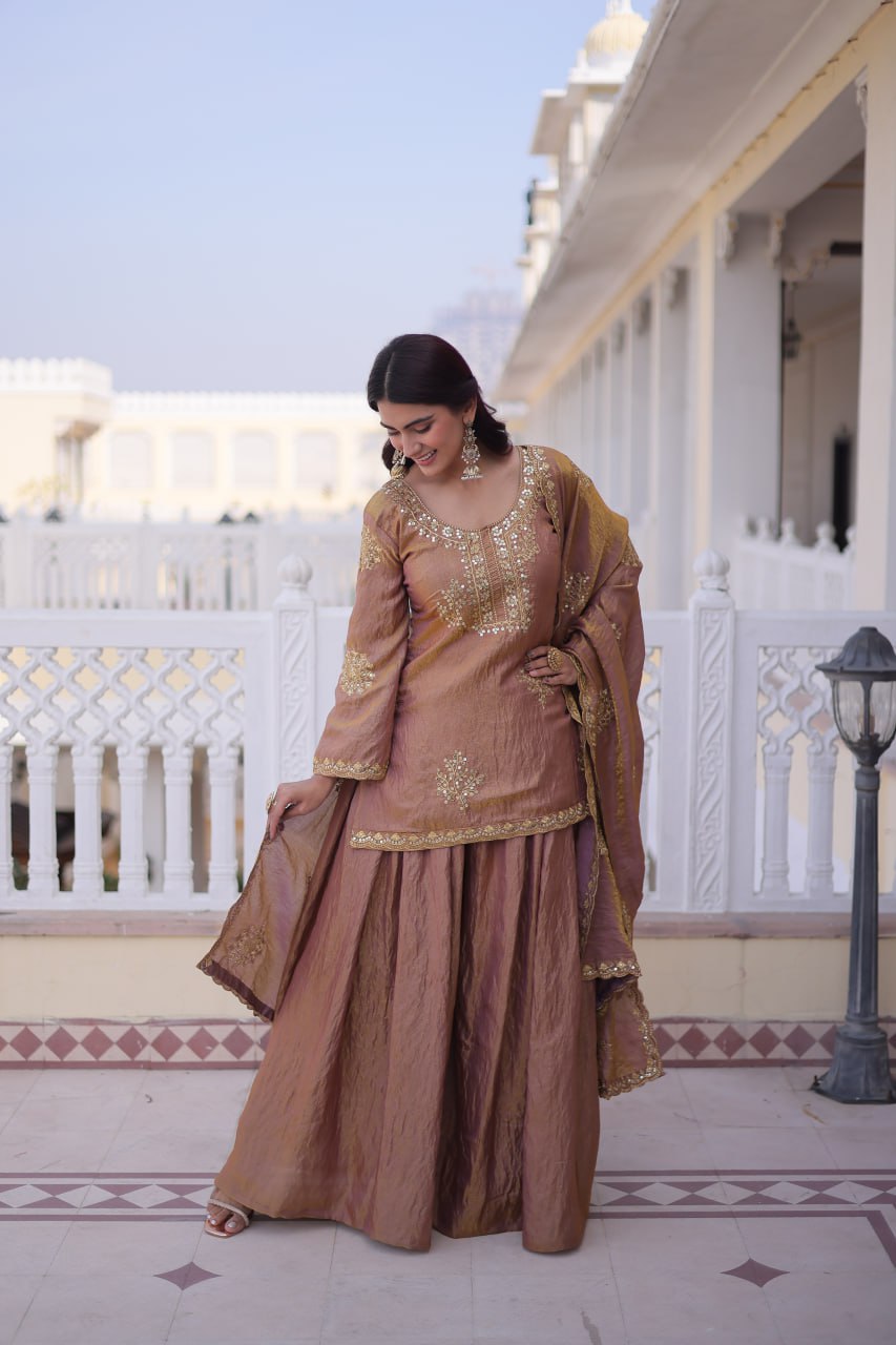 Designer Fendi Crush Kurti Sharara Set with Elegant Dupatta