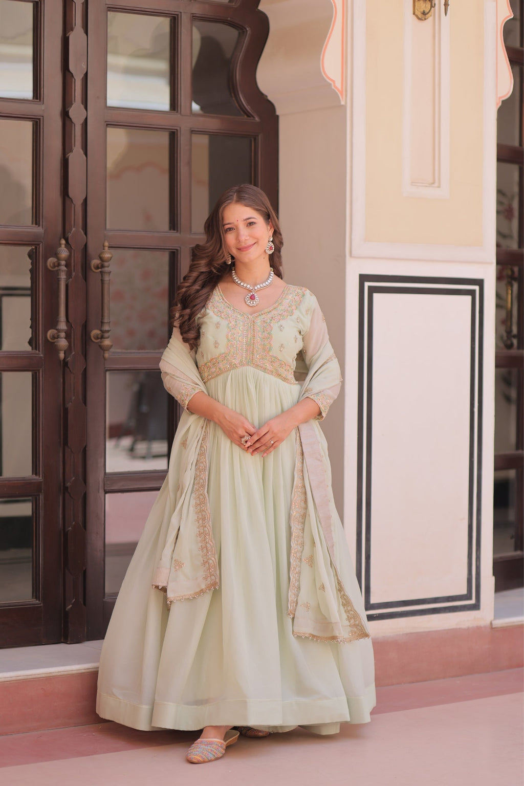 Designer Georgette Gown With Sequins Elegance
