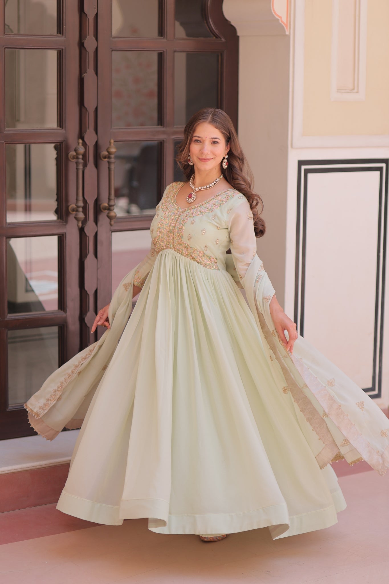 Designer Georgette Gown With Sequins Elegance