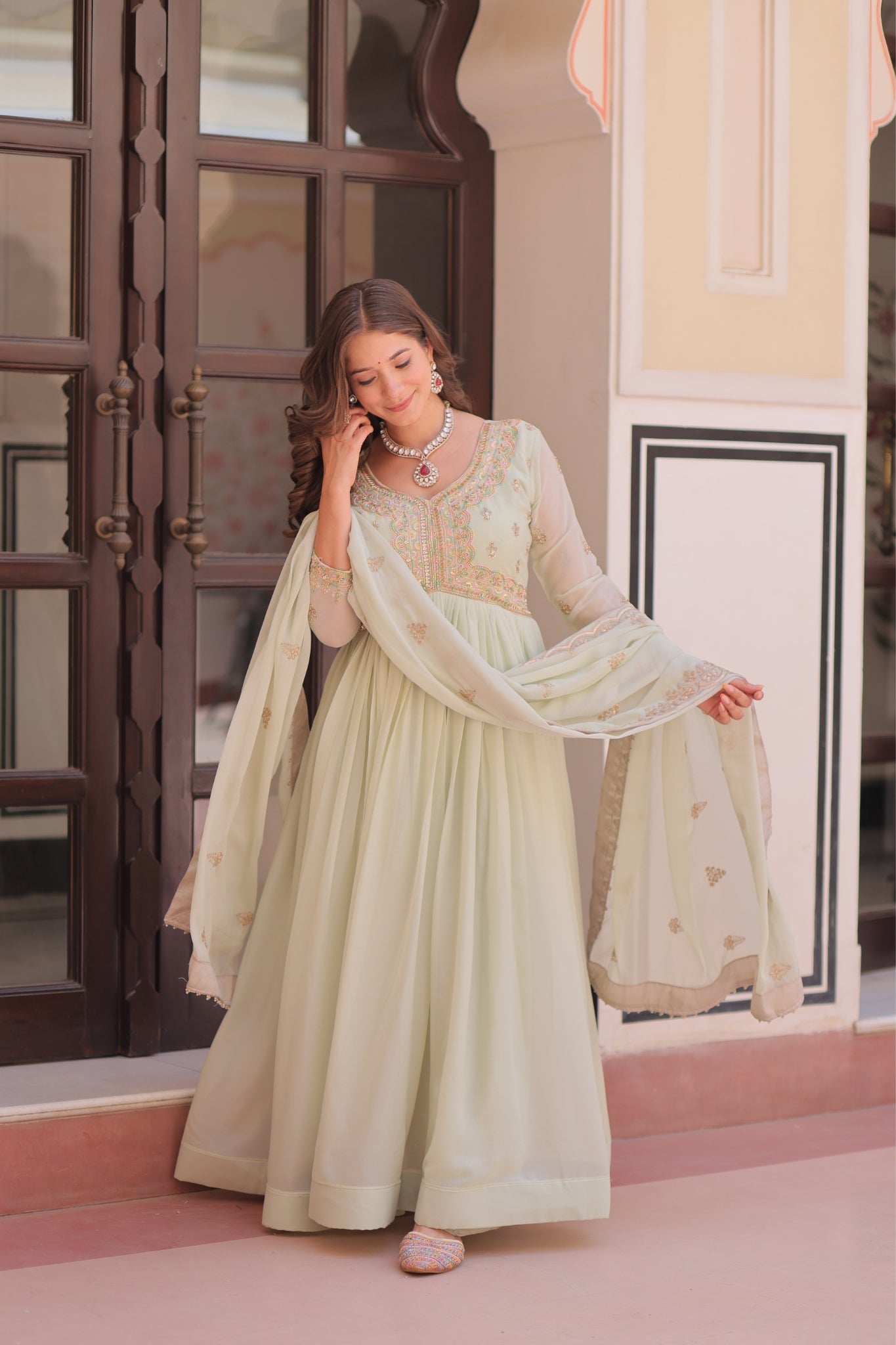 Designer Georgette Gown With Sequins Elegance