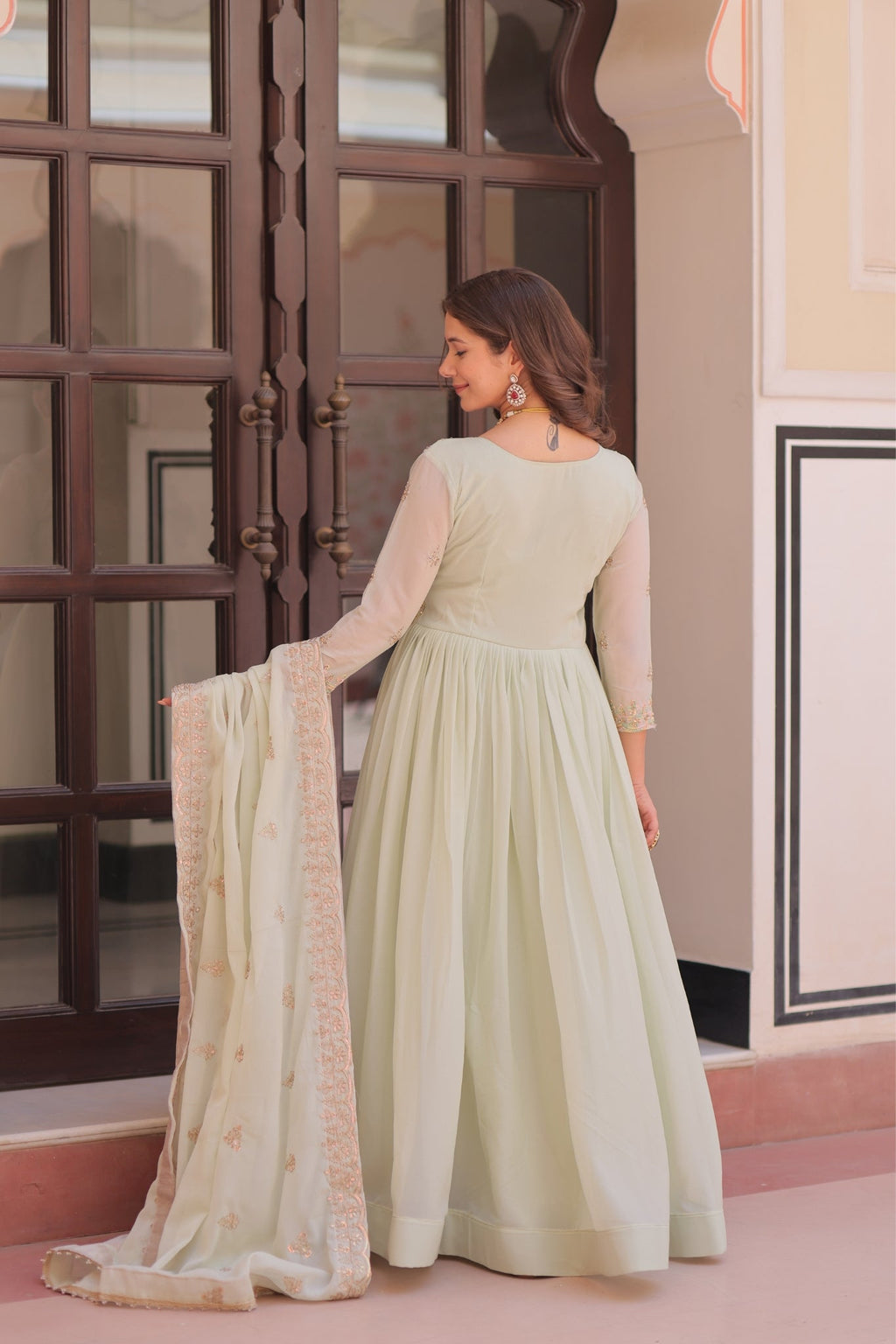 Designer Georgette Gown With Sequins Elegance