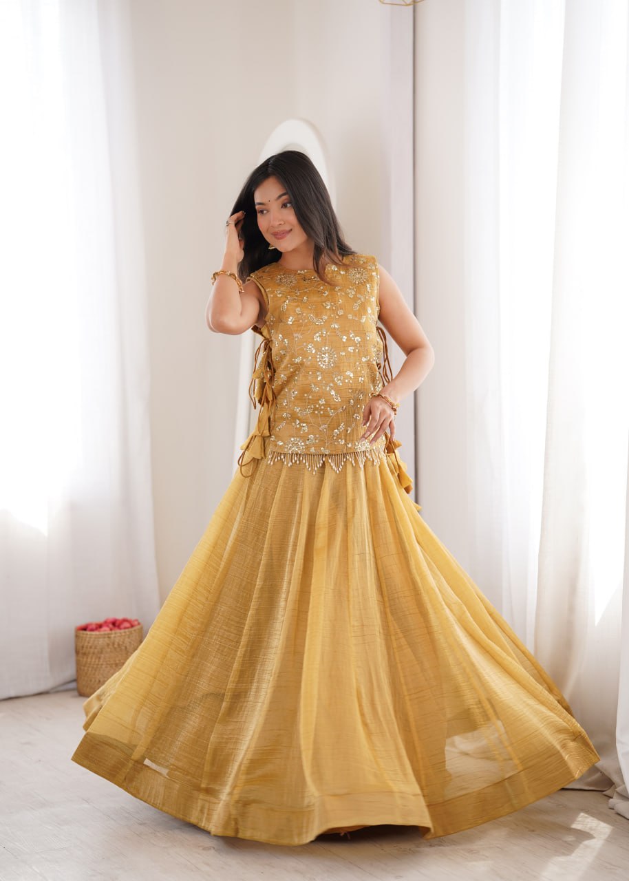 Festive Wear Salsa Crush Designer Lehenga Set with Zari Work Koti
