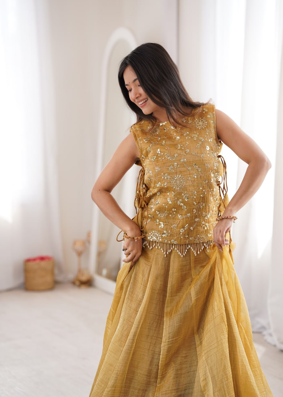 Festive Wear Salsa Crush Designer Lehenga Set with Zari Work Koti
