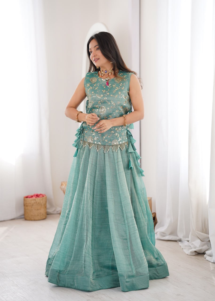 Festive Wear Salsa Crush Designer Lehenga Set with Zari Work Koti
