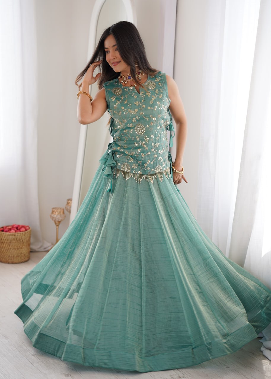 Festive Wear Salsa Crush Designer Lehenga Set with Zari Work Koti
