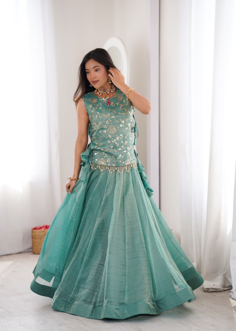 Festive Wear Salsa Crush Designer Lehenga Set with Zari Work Koti
