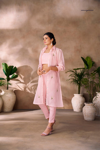 Premium Peach Designer Organza Co Ord Set