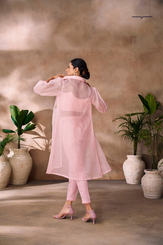 Premium Peach Designer Organza Co Ord Set