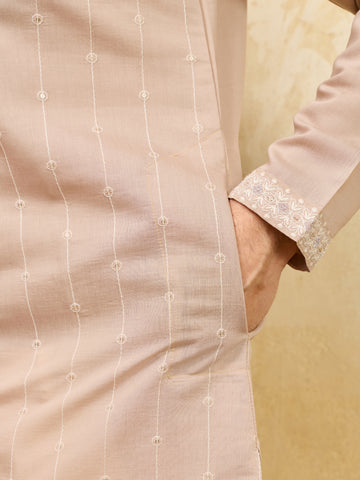 Elegant Peach Multi Thread & Sequence Embroidered Kurta

