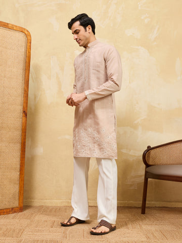 Elegant Peach Multi Thread & Sequence Embroidered Kurta
