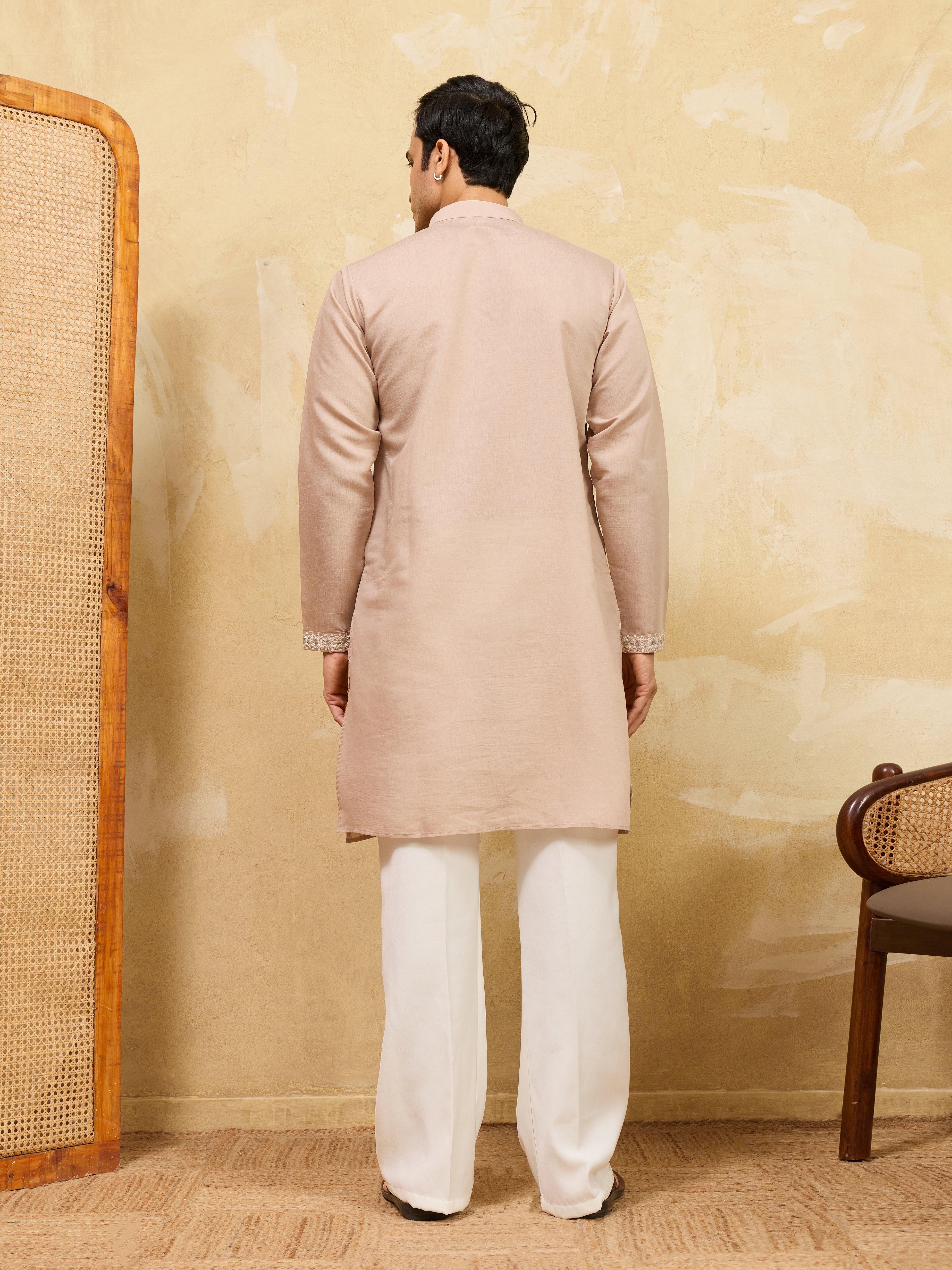 Elegant Peach Multi Thread & Sequence Embroidered Kurta
