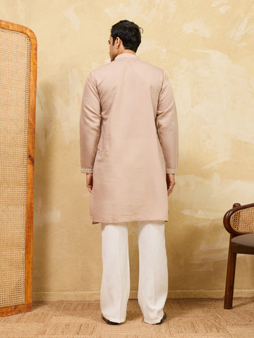 Elegant Peach Multi Thread & Sequence Embroidered Kurta
