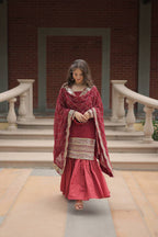 Designer Chinnon Printed With Embroidered Work Sharara Set
