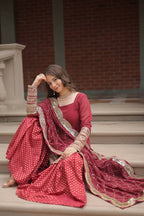 Designer Chinnon Printed With Embroidered Work Sharara Set
