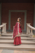Designer Chinnon Printed With Embroidered Work Sharara Set
