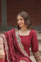 Designer Chinnon Printed With Embroidered Work Sharara Set
