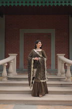 Designer Chinnon Printed With Embroidered Work Sharara Set
