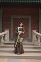 Designer Chinnon Printed With Embroidered Work Sharara Set
