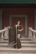 Designer Chinnon Printed With Embroidered Work Sharara Set
