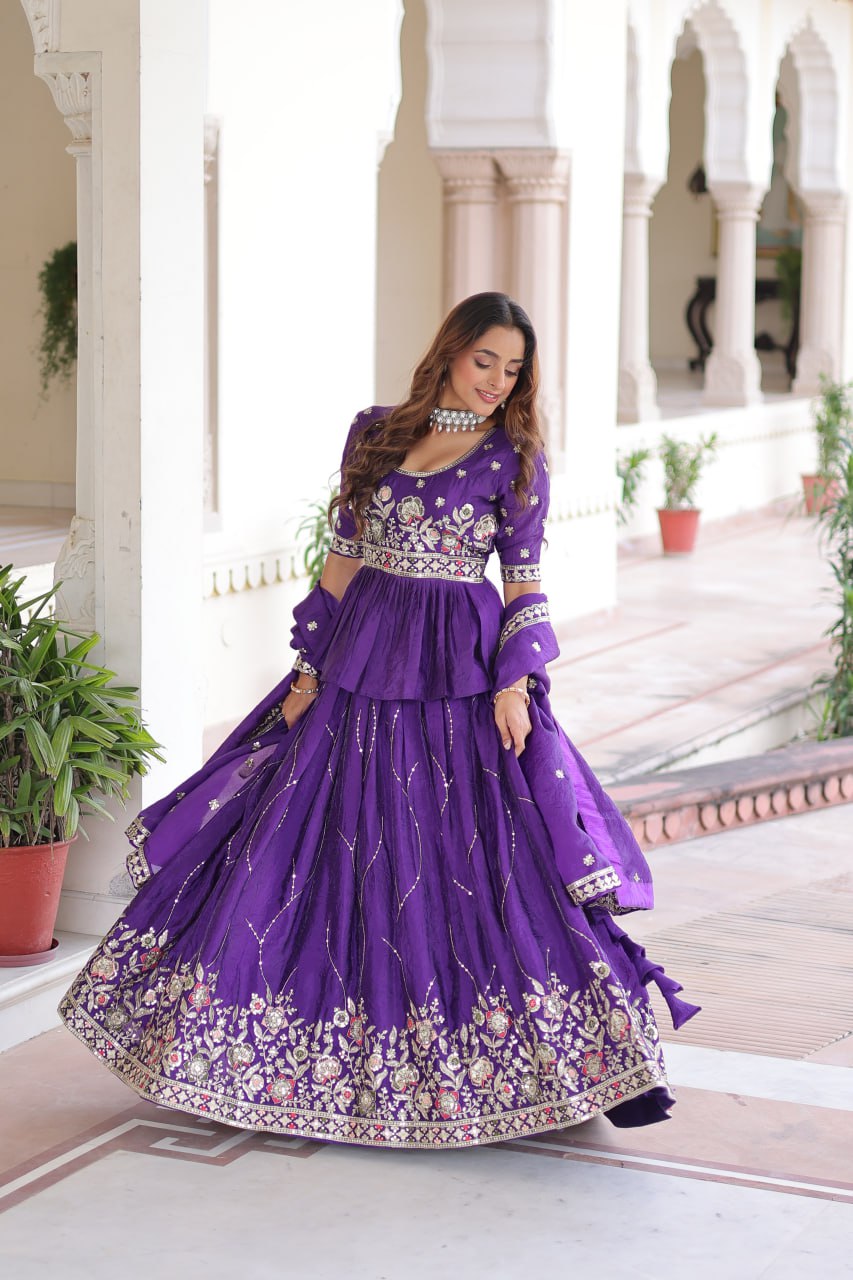 Designer Purple Lehenga Choli Set with Dupatta For Women
