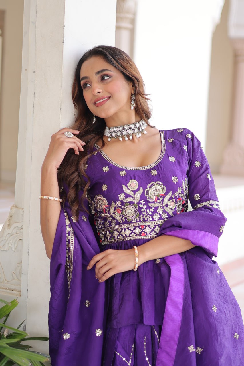 Designer Purple Lehenga Choli Set with Dupatta For Women
