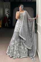Designer Star Georgette Suit Sequins Thread Embroidery Work Set
