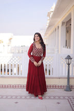 Designer Georgette Sequins Zari Work Flared Gown for Women
